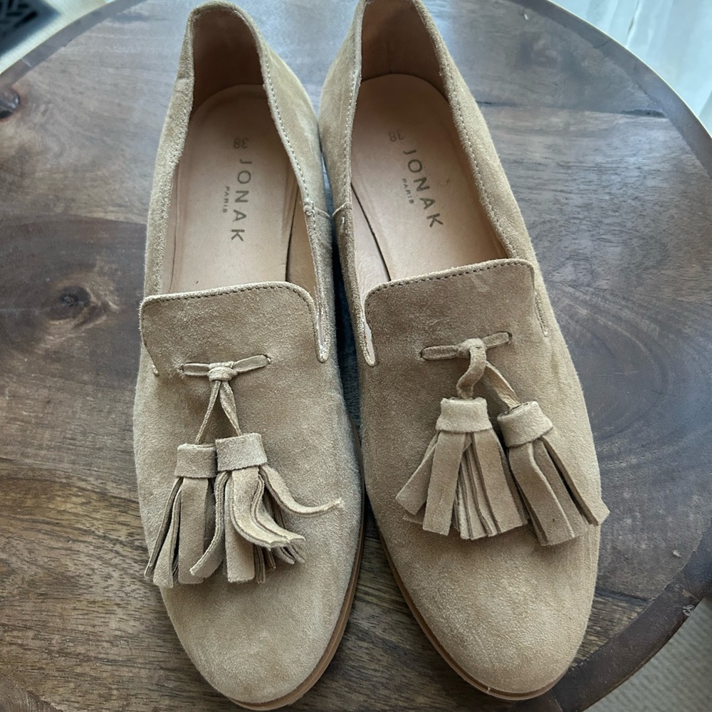 Jonak Suede Tassel Loafers in Tan